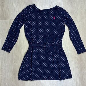 Polo Ralph Lauren Navy & Pink Polka Dot Dress 7/8***